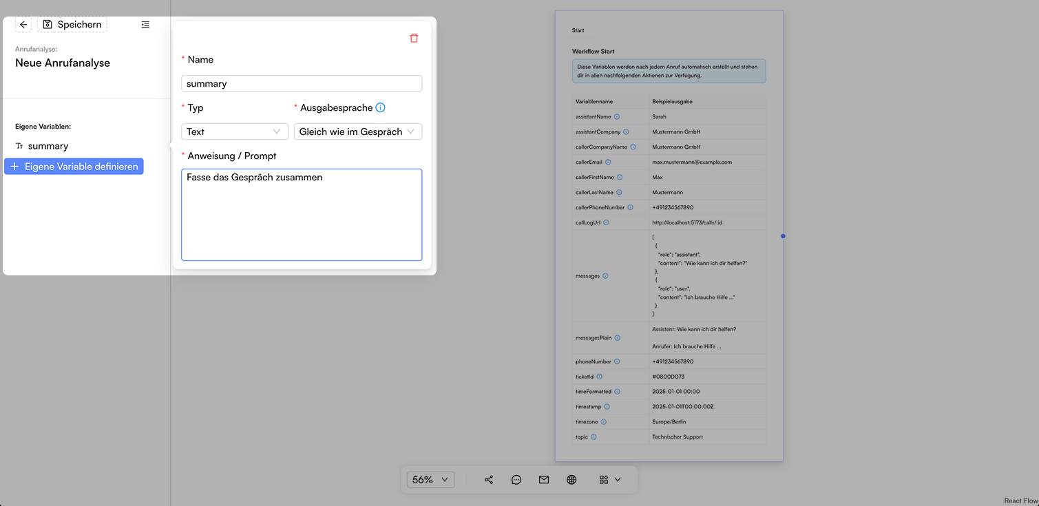 Screenshot: Eigene Variablen