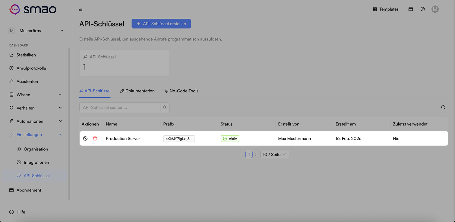 Screenshot: API-Key