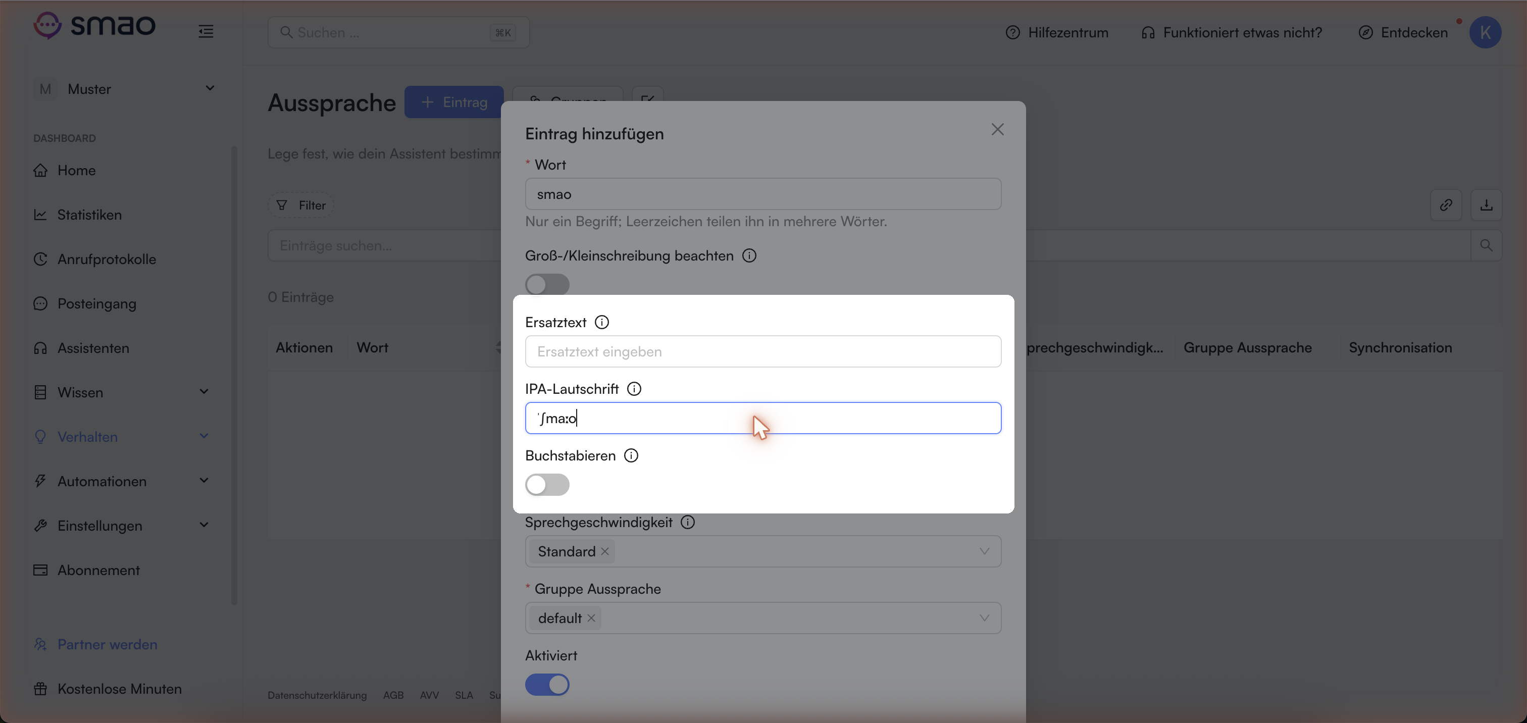 Screenshot: Aussprache-Eintrag mit den drei Methoden