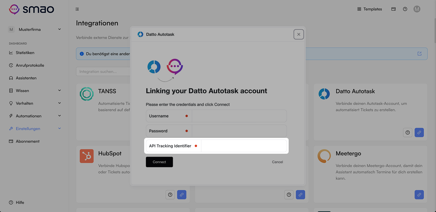 Screenshot: API Tracking Identifier