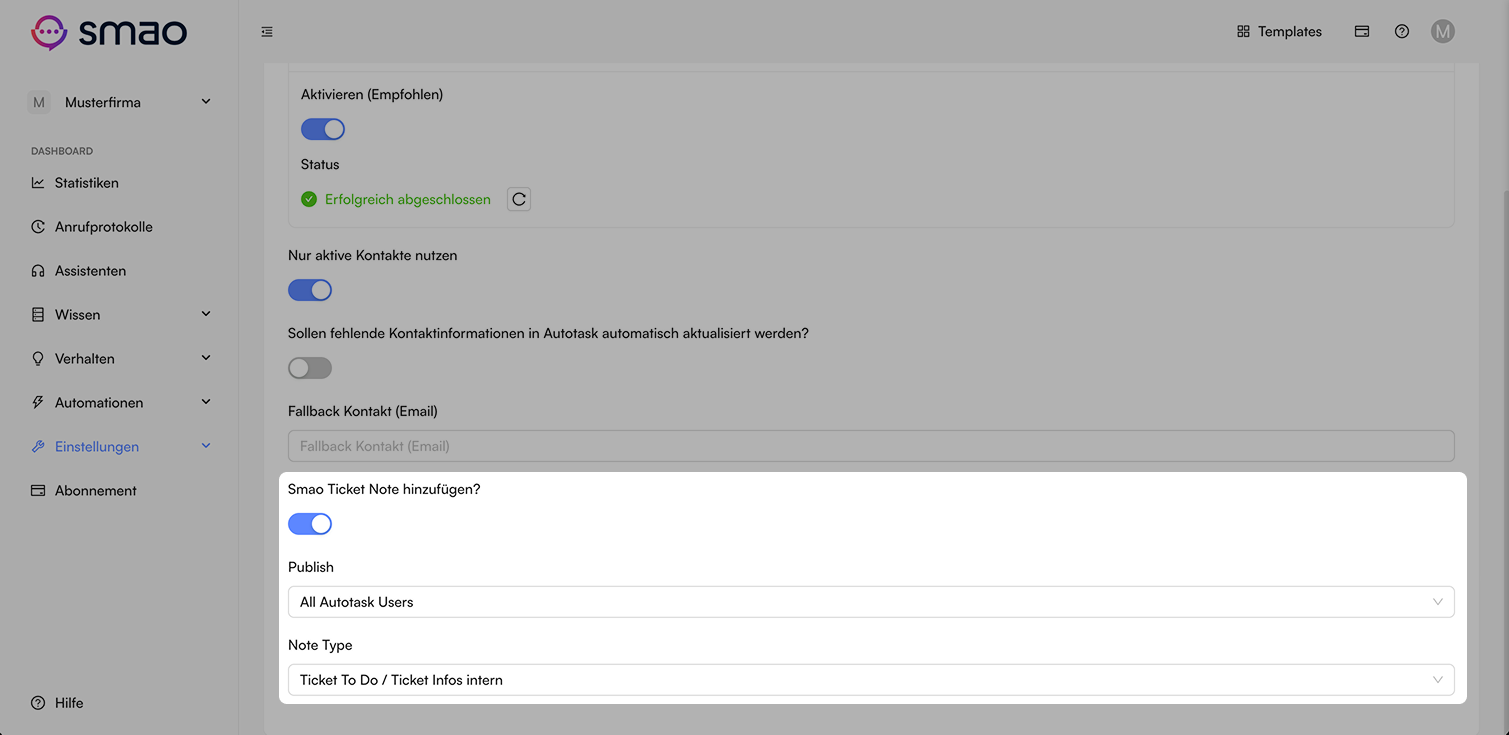 Screenshot: Ticket Notiz