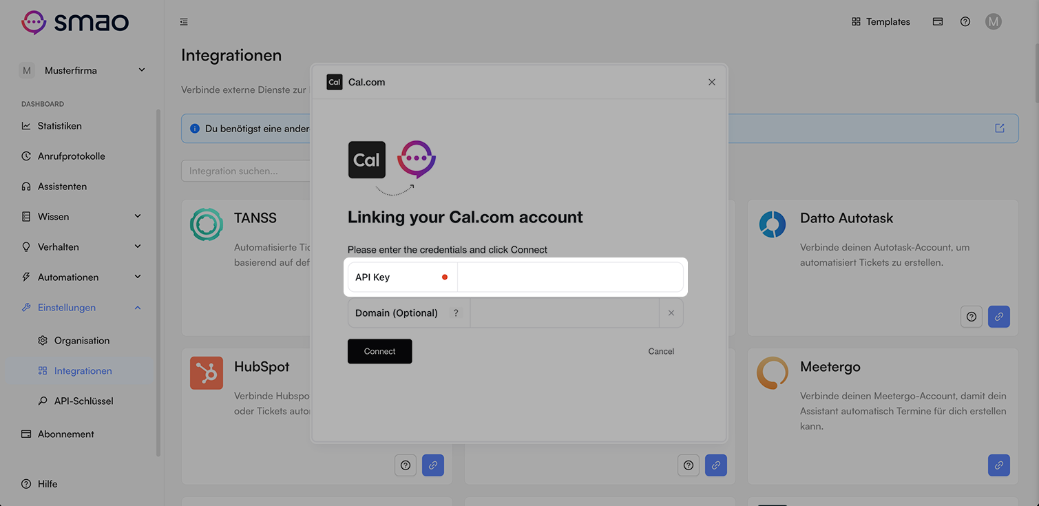 Screenshot: Cal.com API-Key