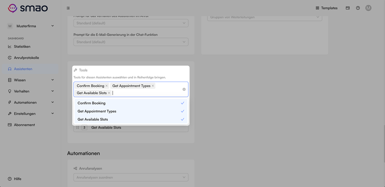 Screenshot: Tools Assistenten zuordnen