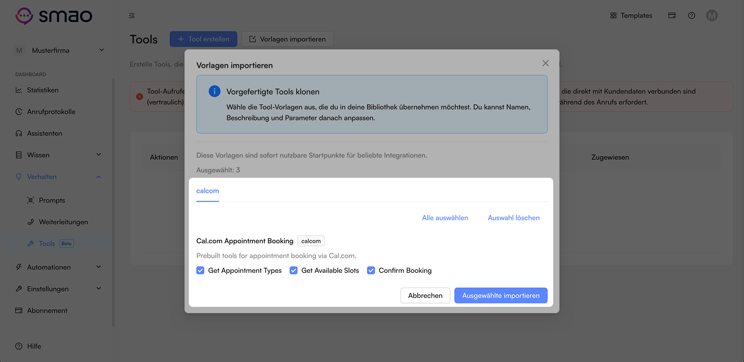 Screenshot: Cal.com Tools