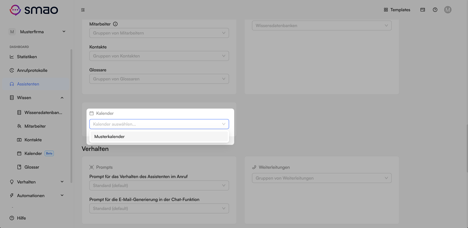 Screenshot: Kalender Im Assistenten zuordnen