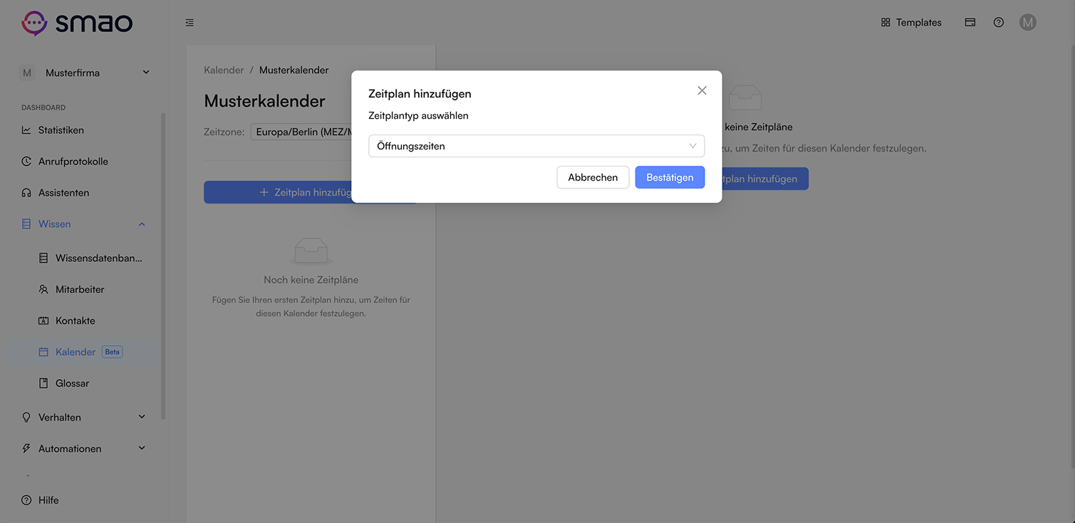 Screenshot: Zeitplan anlegen