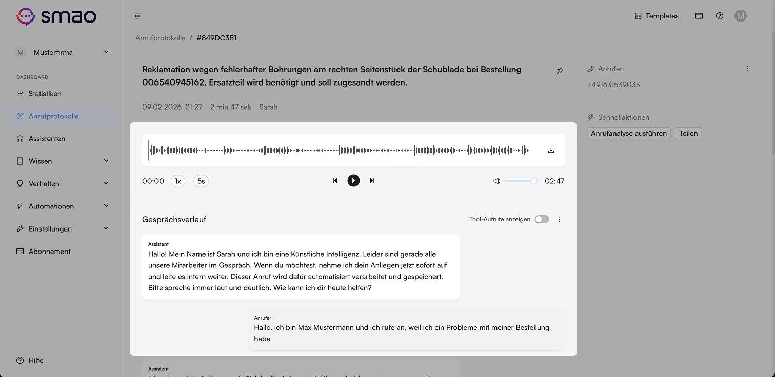 Screenshot: Gesprächsverlauf