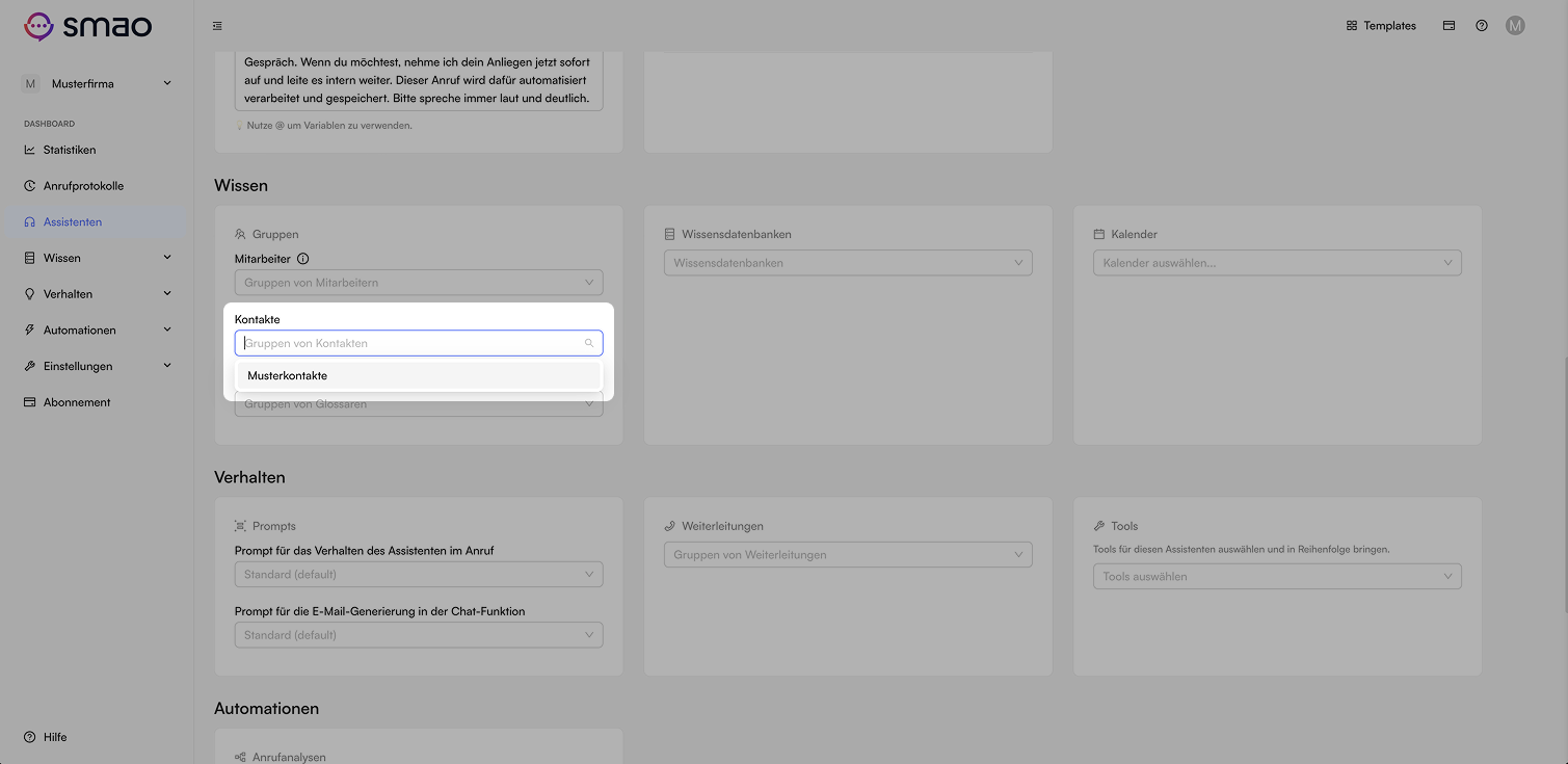 Screenshot: Kontakte zuordnen