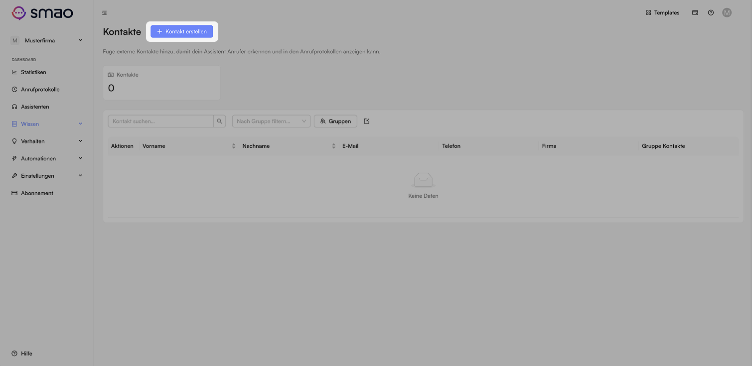 Screenshot: Kontakt anlegen