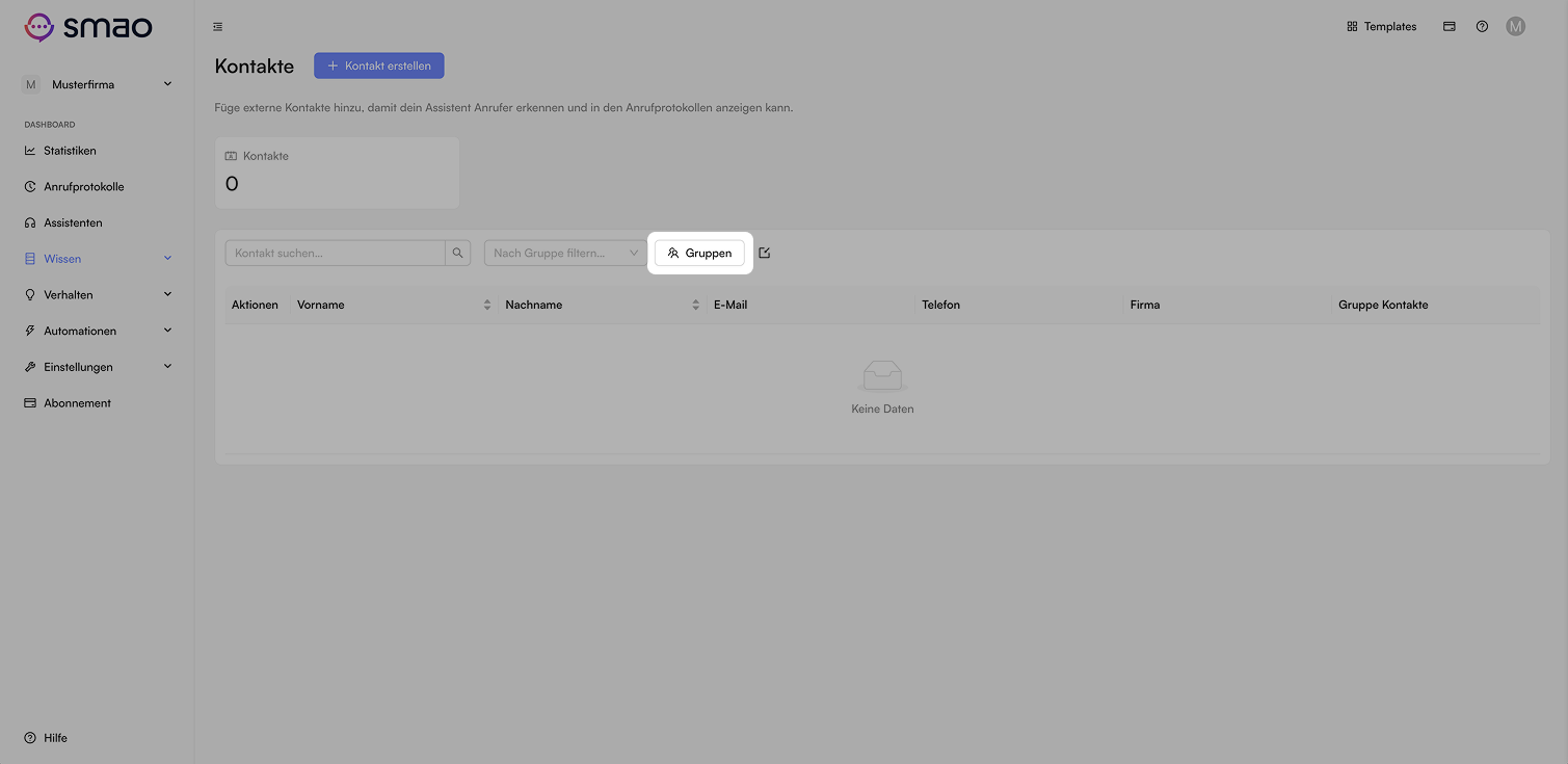 Screenshot: Gruppen für Kontakte anlegen