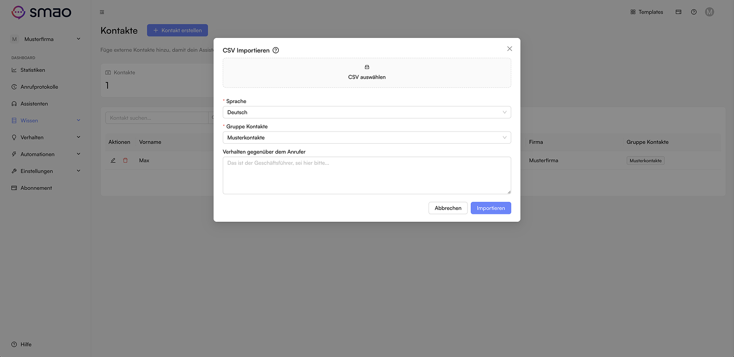Screenshot: Kontakte importieren