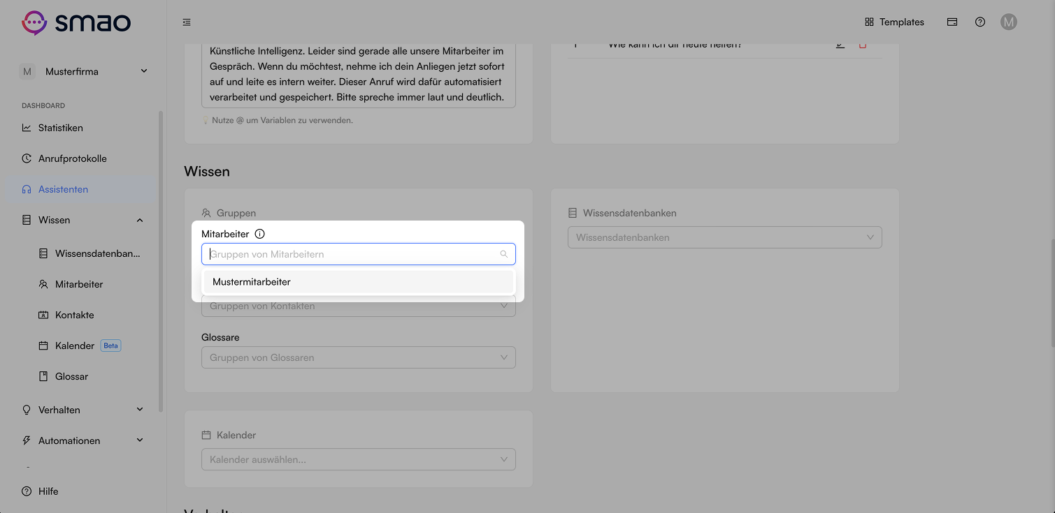 Screenshot: Mitarbeiter im Assistenten zuordnen