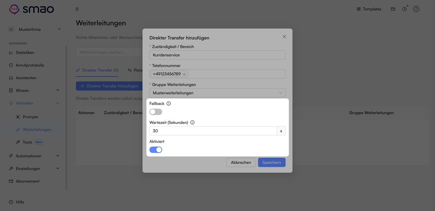 Screenshot: Weitere Einstellungen
