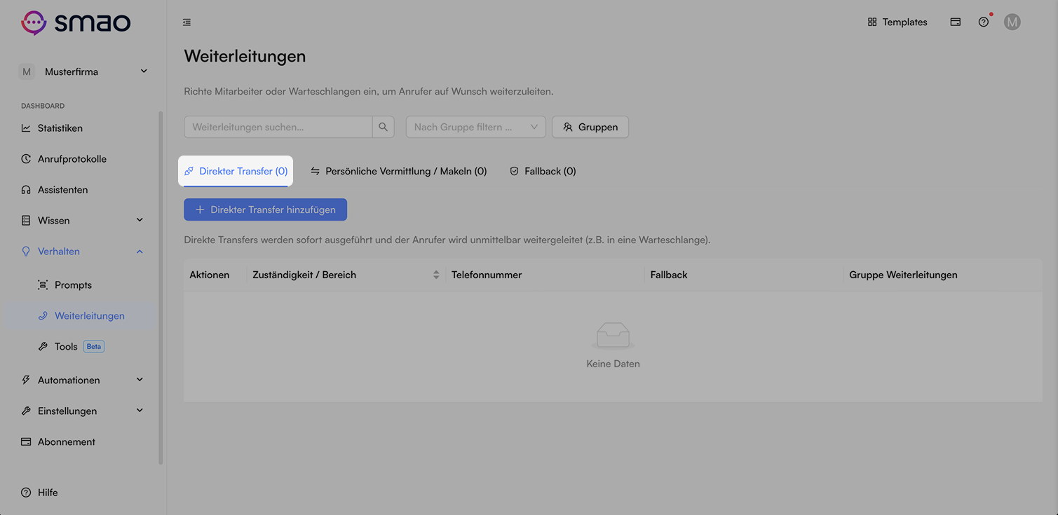 Screenshot: Weiterleitung an Personen oder Teams