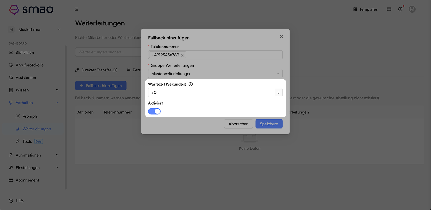 Screenshot: Weitere Einstellungen