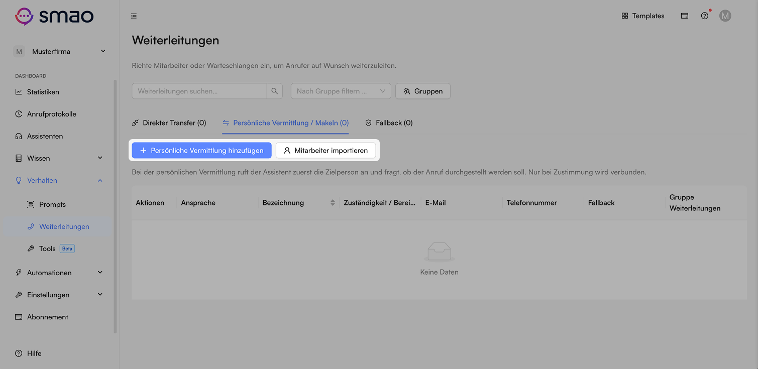 Screenshot: Persönliche Vermittlung/Makeln erstellen