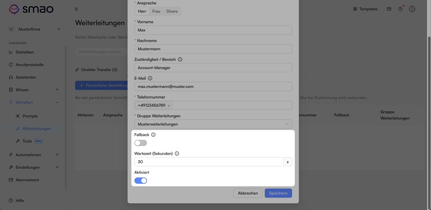 Screenshot: Weitere Einstellungen