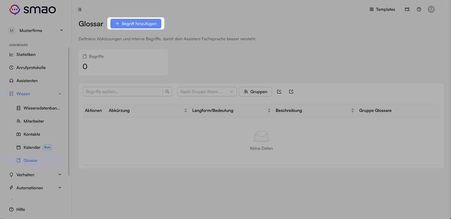 Screenshot: Glossareintrag anlegen
