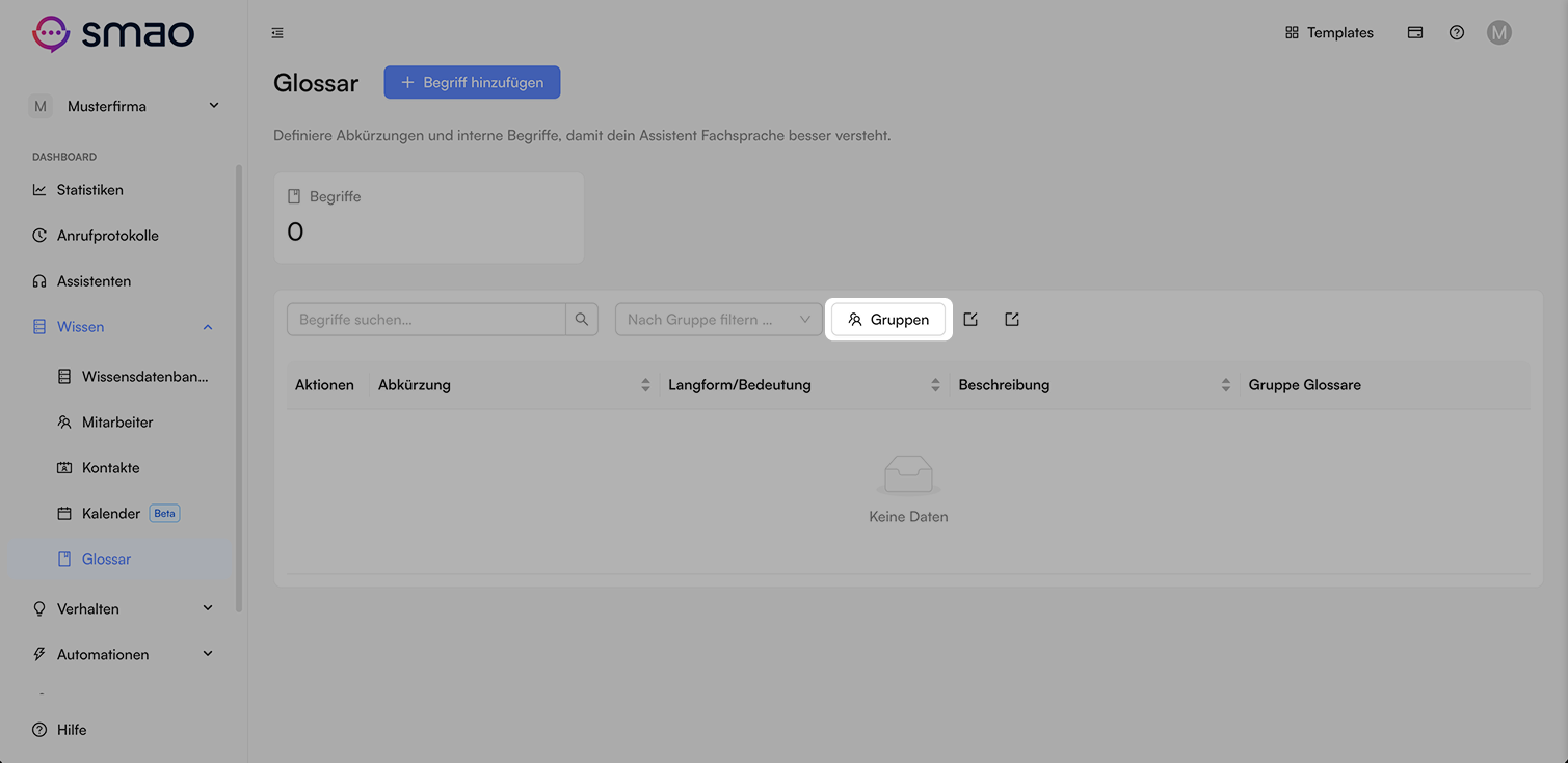 Screenshot: Glossargruppe anlegen