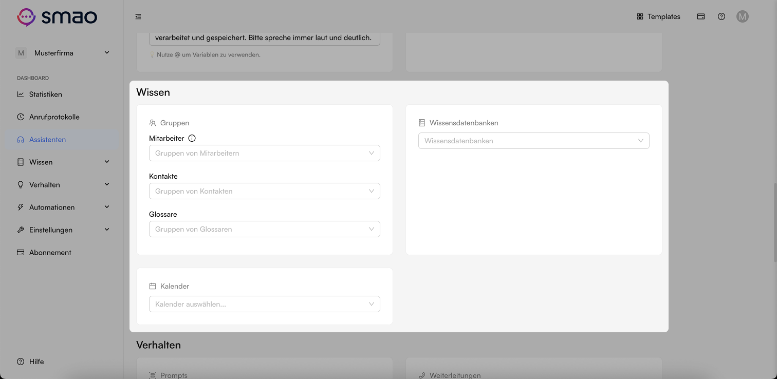 Screenshot: Wissen hinterlegen