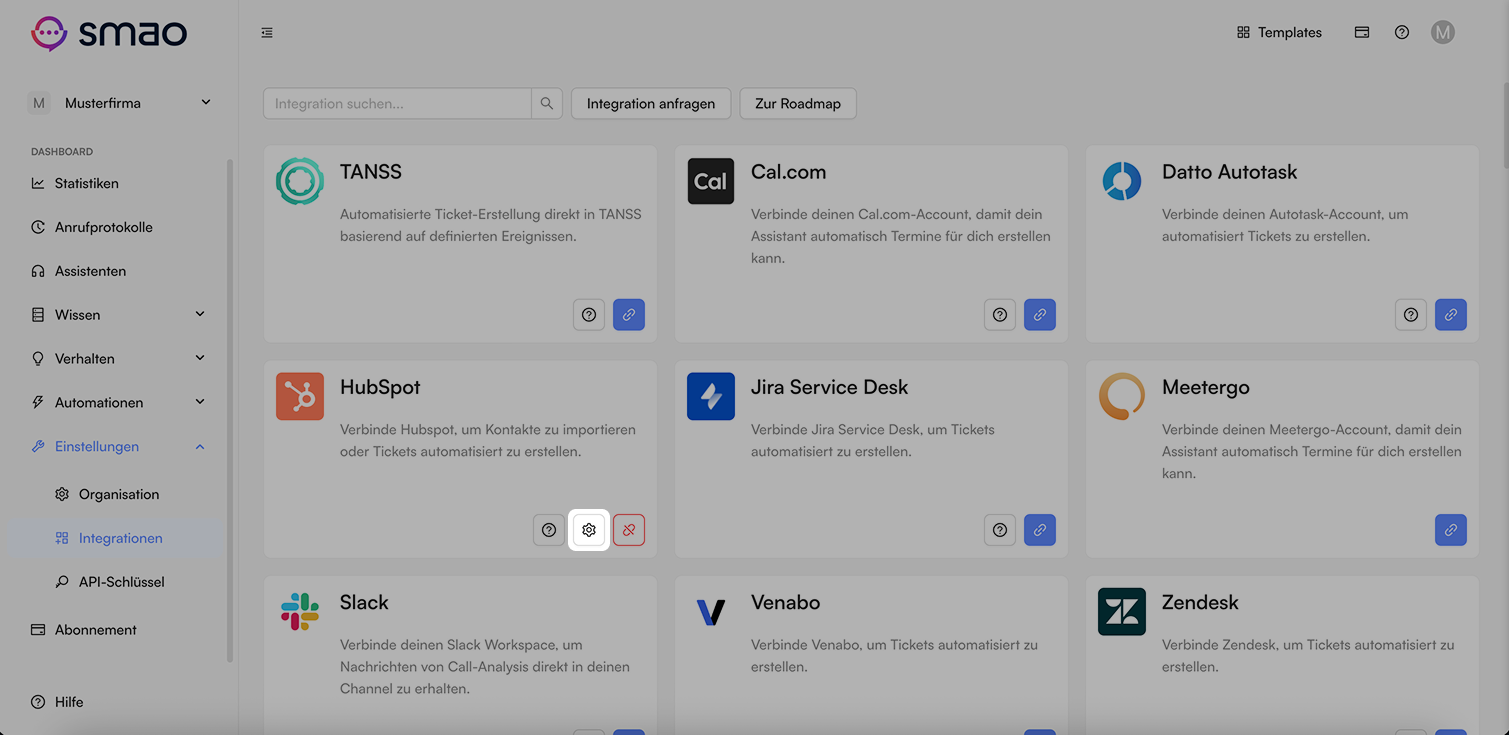 Screenshot: HubSpot Einstellungen