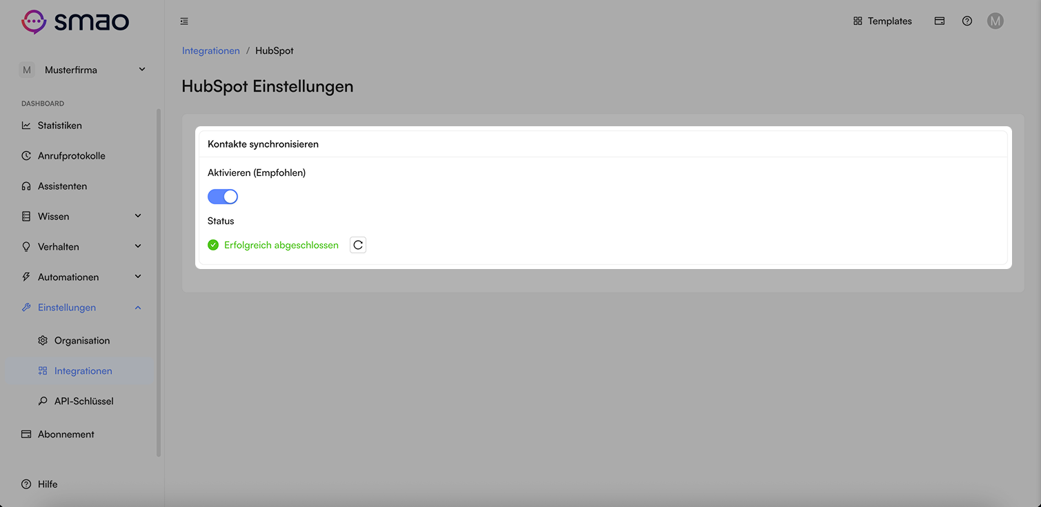 Screenshot: HubSpot Kontakte synchronisieren