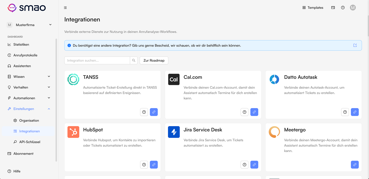 Screenshot: Integrationen