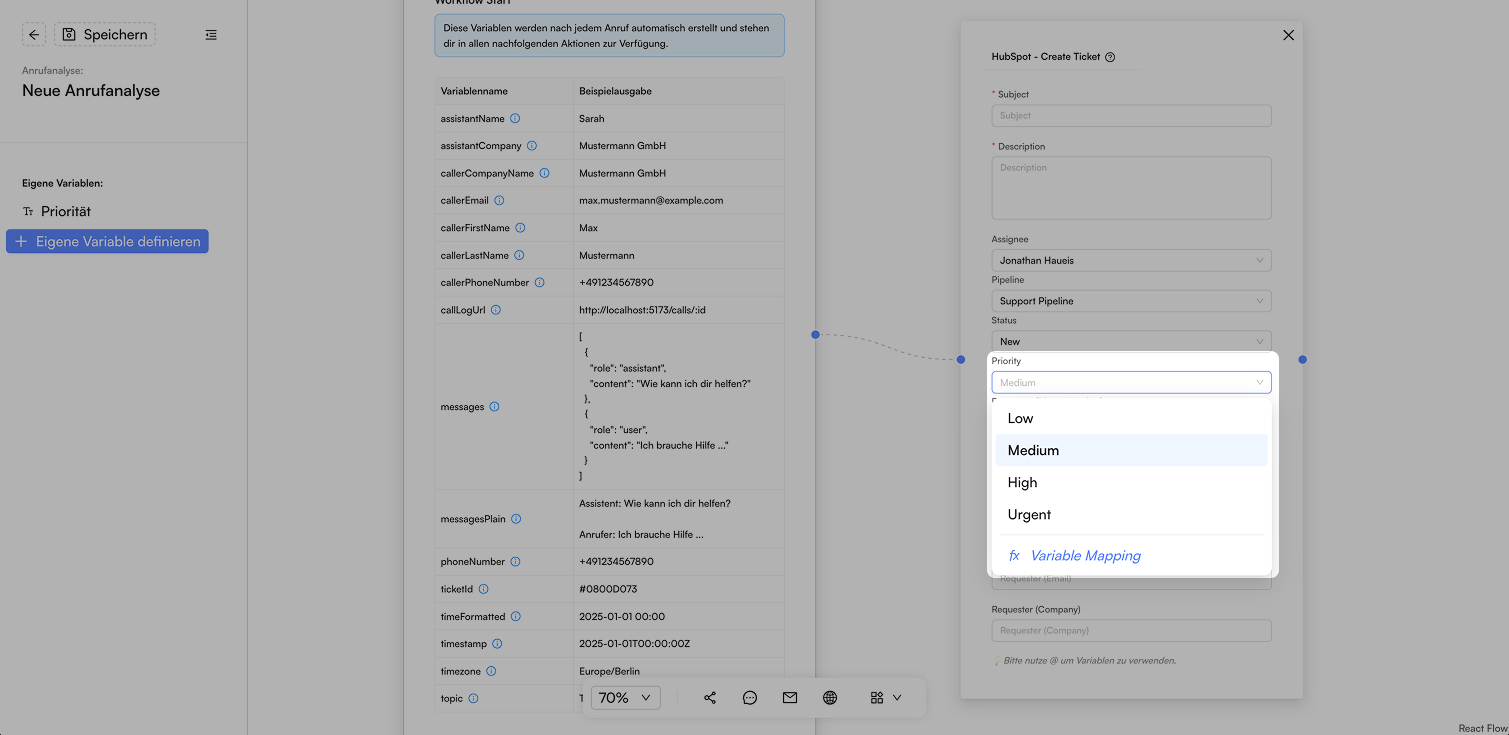 Screenshot: Variable Mapping auswählen