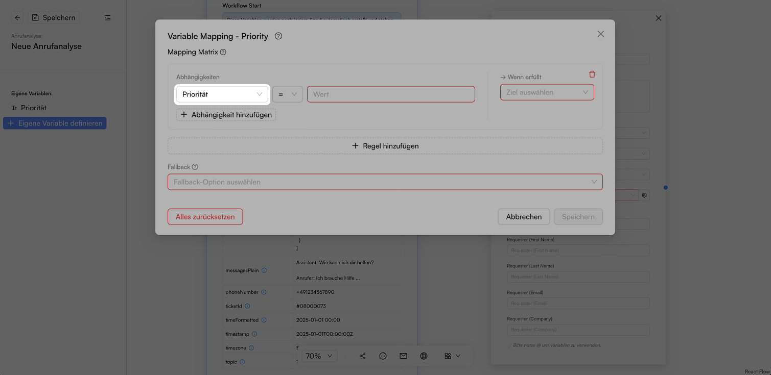 Screenshot: Variable auswählen