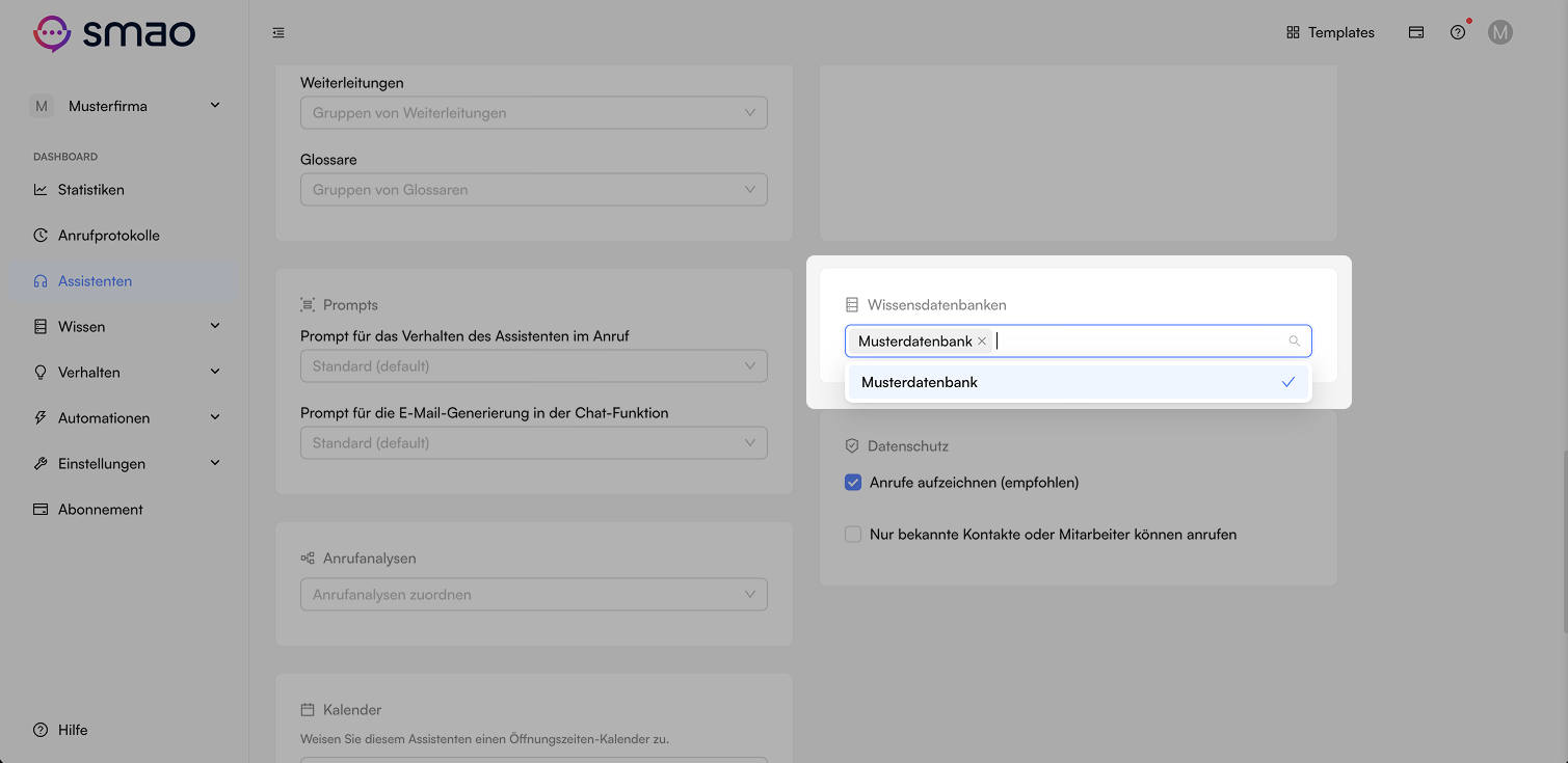 Screenshot: Wissen zuordnen
