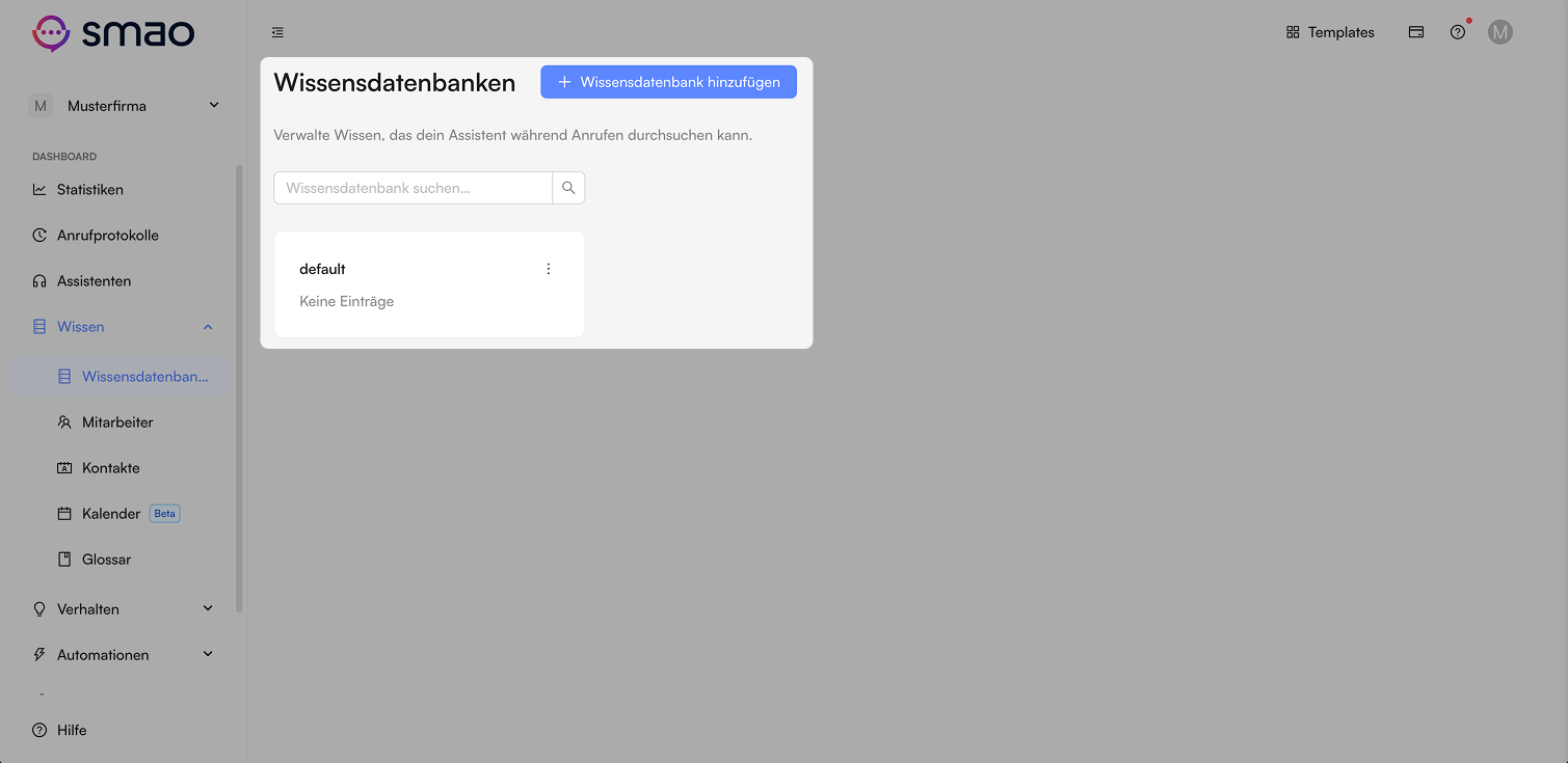 Screenshot: Wissensdatenbank anlegen