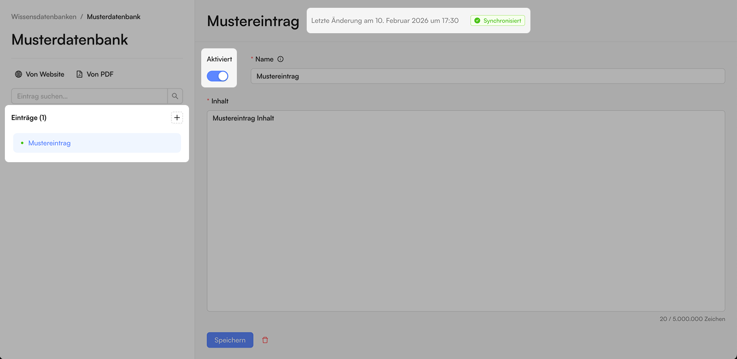 Screenshot: Einträge verwalten