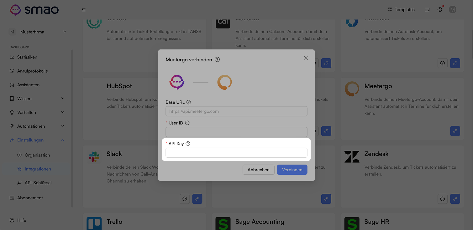 Screenshot: Metergo API-Key