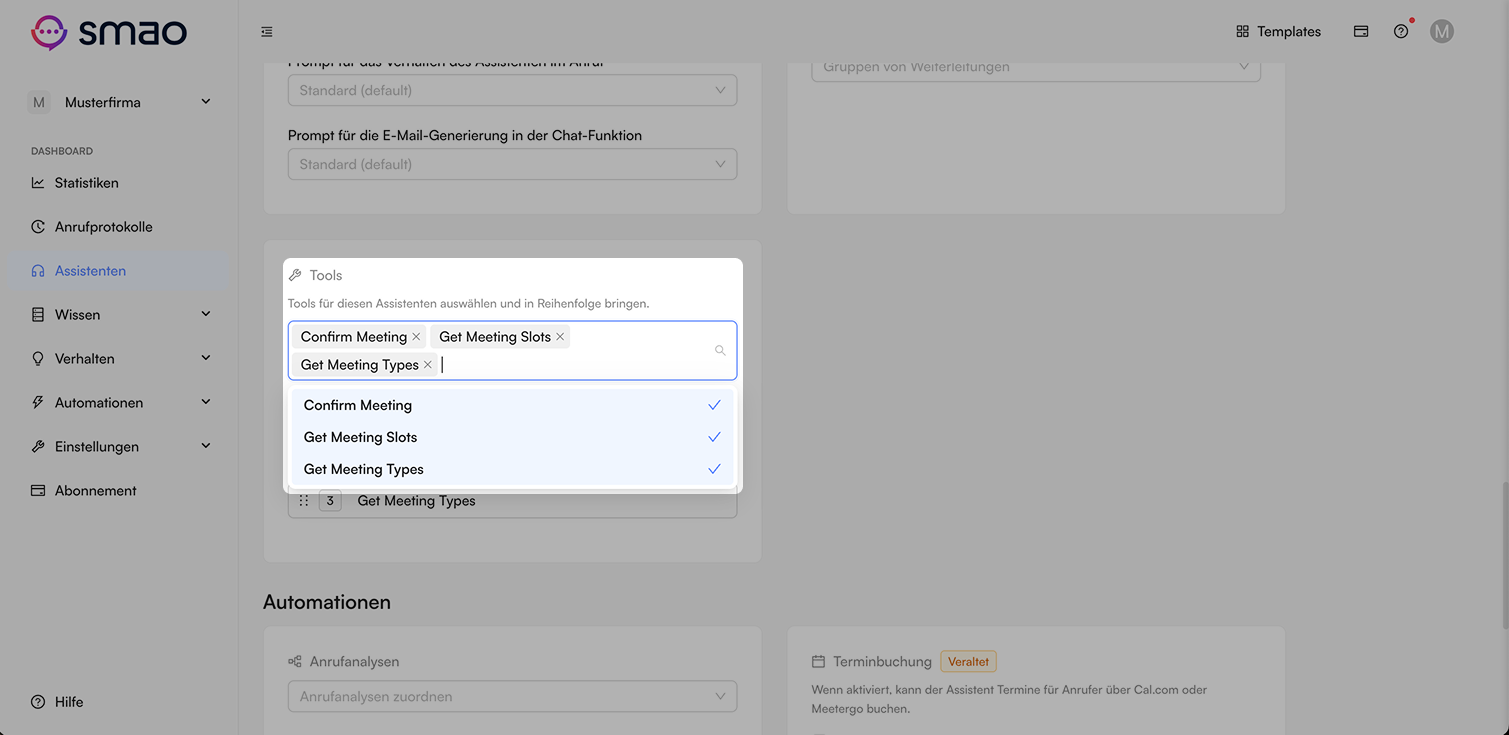Screenshot: Tools Assistenten zuordnen