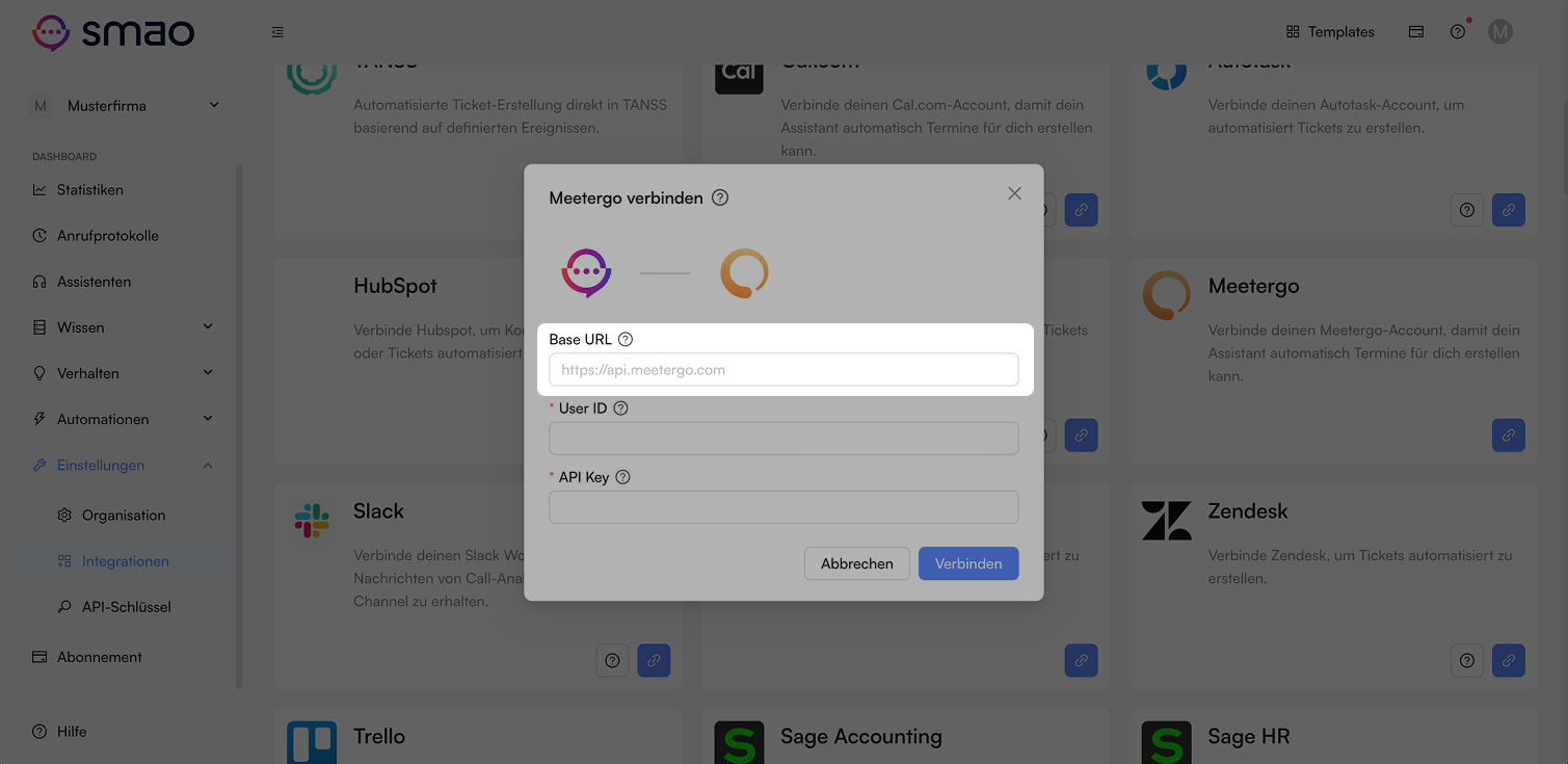 Screenshot: Metergo Basis-URL