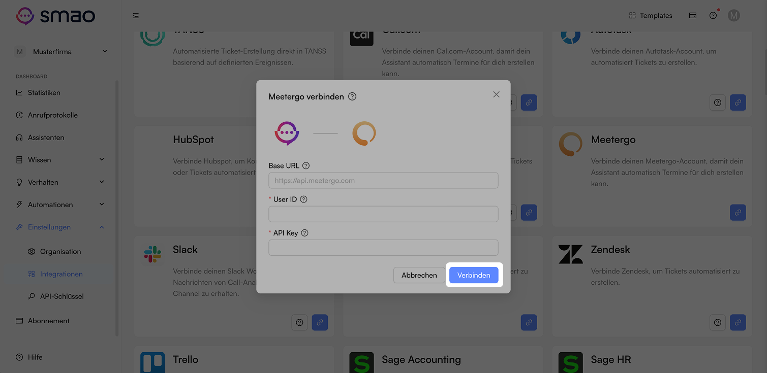 Screenshot: Metergo Verbindung starten