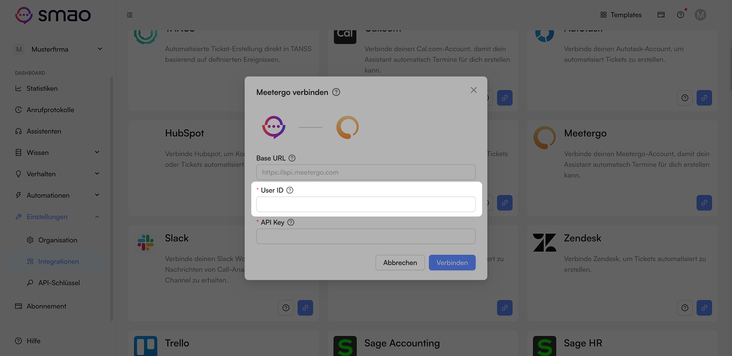 Screenshot: Metergo User ID
