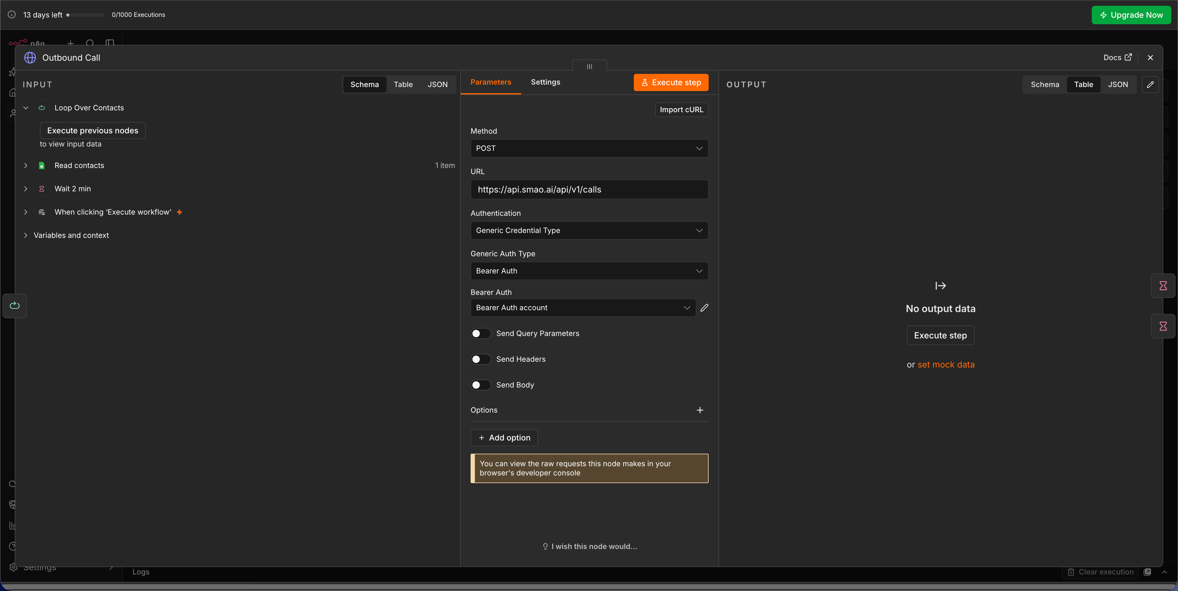 Screenshot: HTTP Request Node mit Methode POST und der API-URL