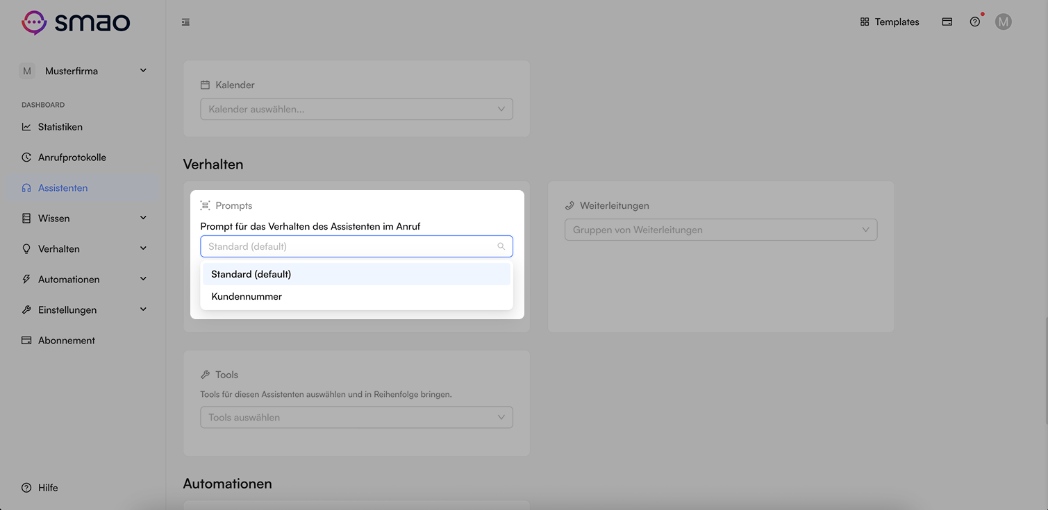 Screenshot: Prompt im Assistenten zuordnen