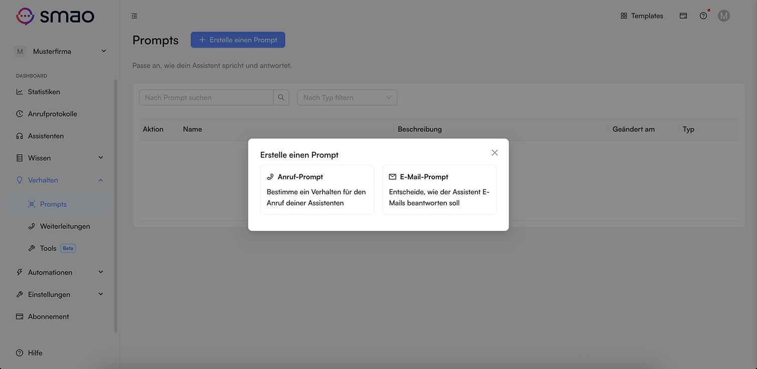 Screenshot: Prompt Typ