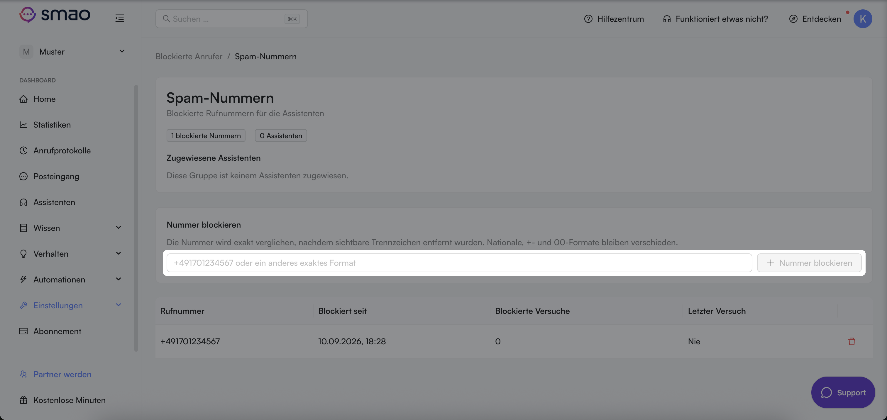 Screenshot: Blockierte Anrufer in den Einstellungen verwalten
