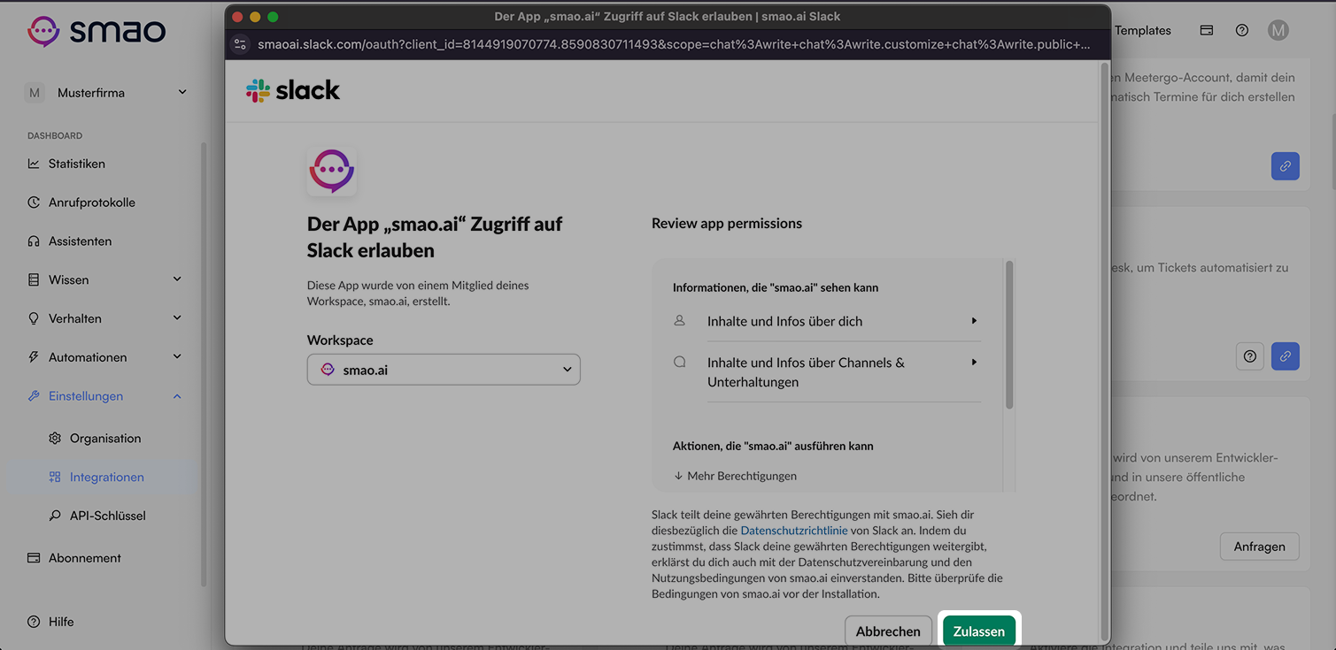 Screenshot: Berechtigung akzeptieren
