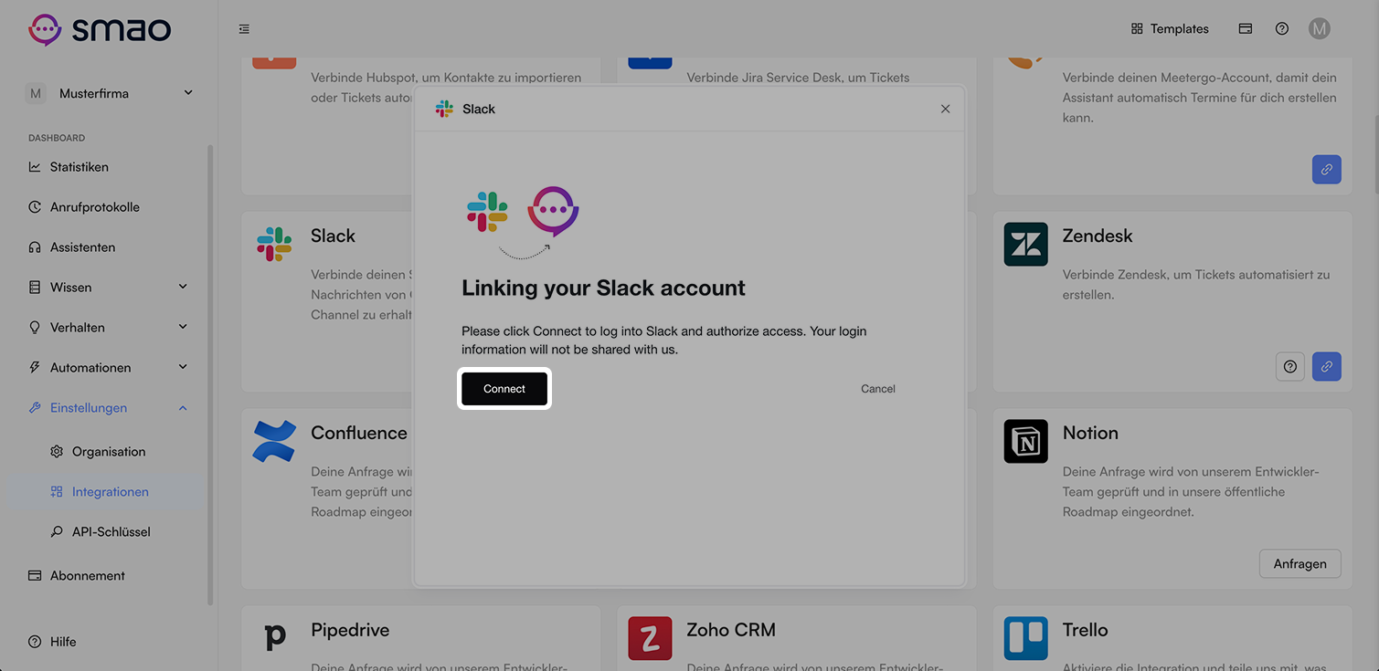 Screenshot: Verbindung starten