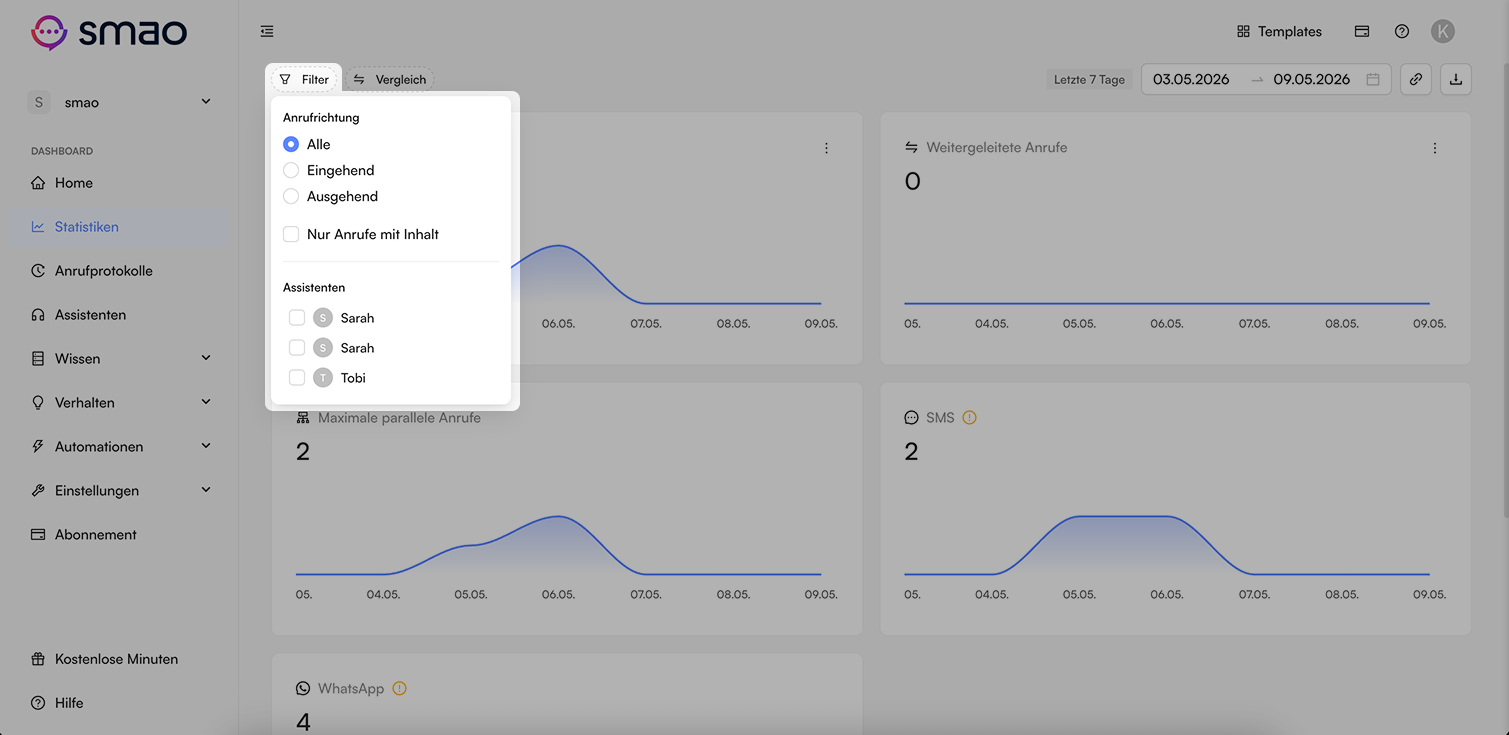 Screenshot: Statistiken Filter