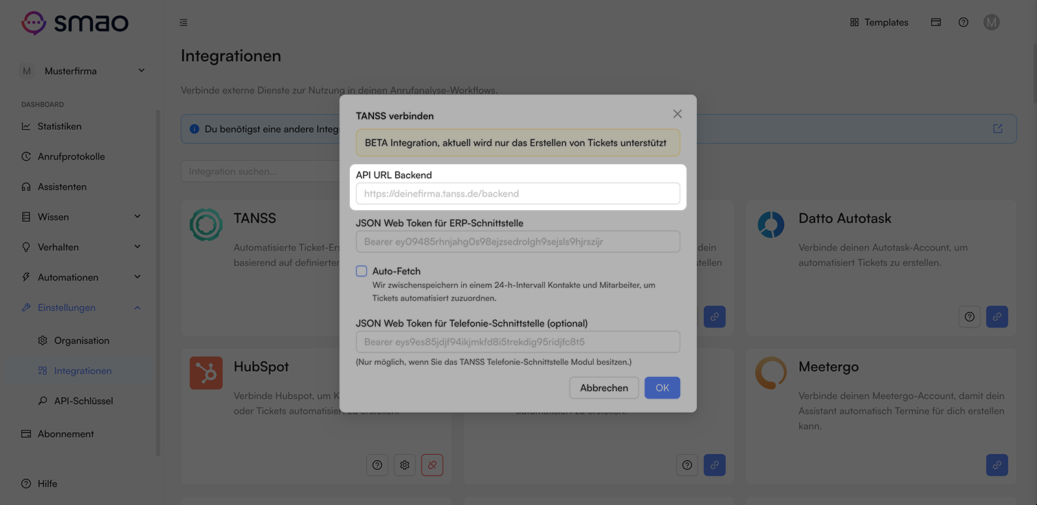 Screenshot: API-Backend-URL