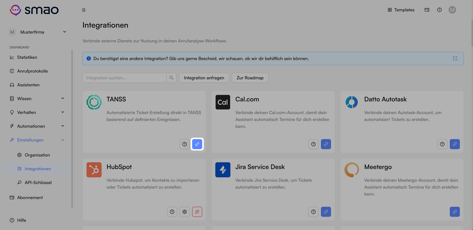 Screenshot: TANSS verbinden