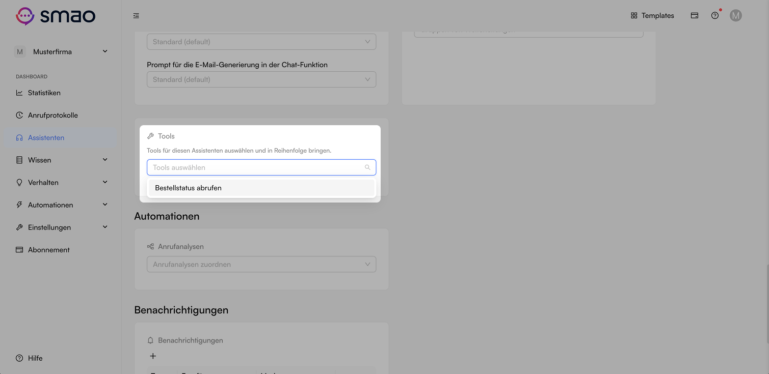 Screenshot: Tool im Assistenten zuordnen