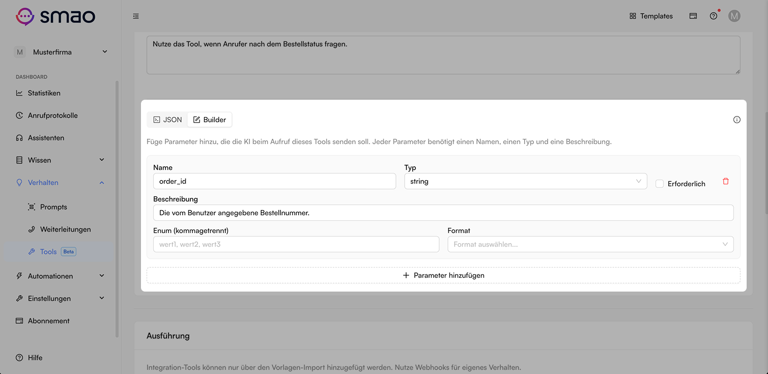 Screenshot: Tool Parameters