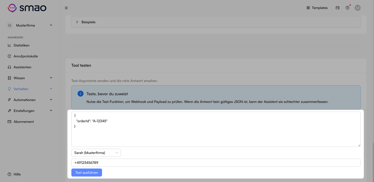 Screenshot: Tool testen