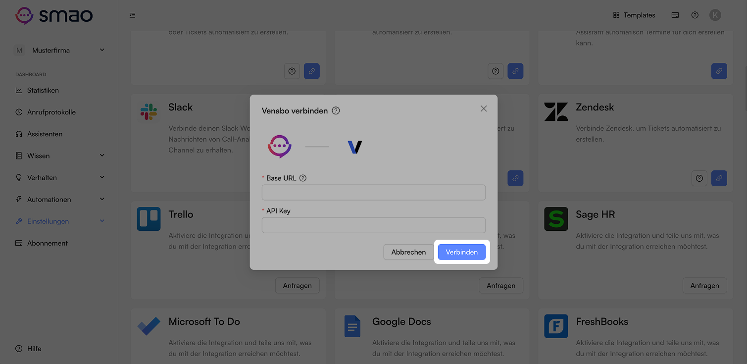 Screenshot: Venabo Verbindung starten